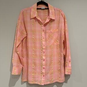 Hurley Women’s Pink Plaid Poplin Long Sleeve Button Up, Size Small, EUC